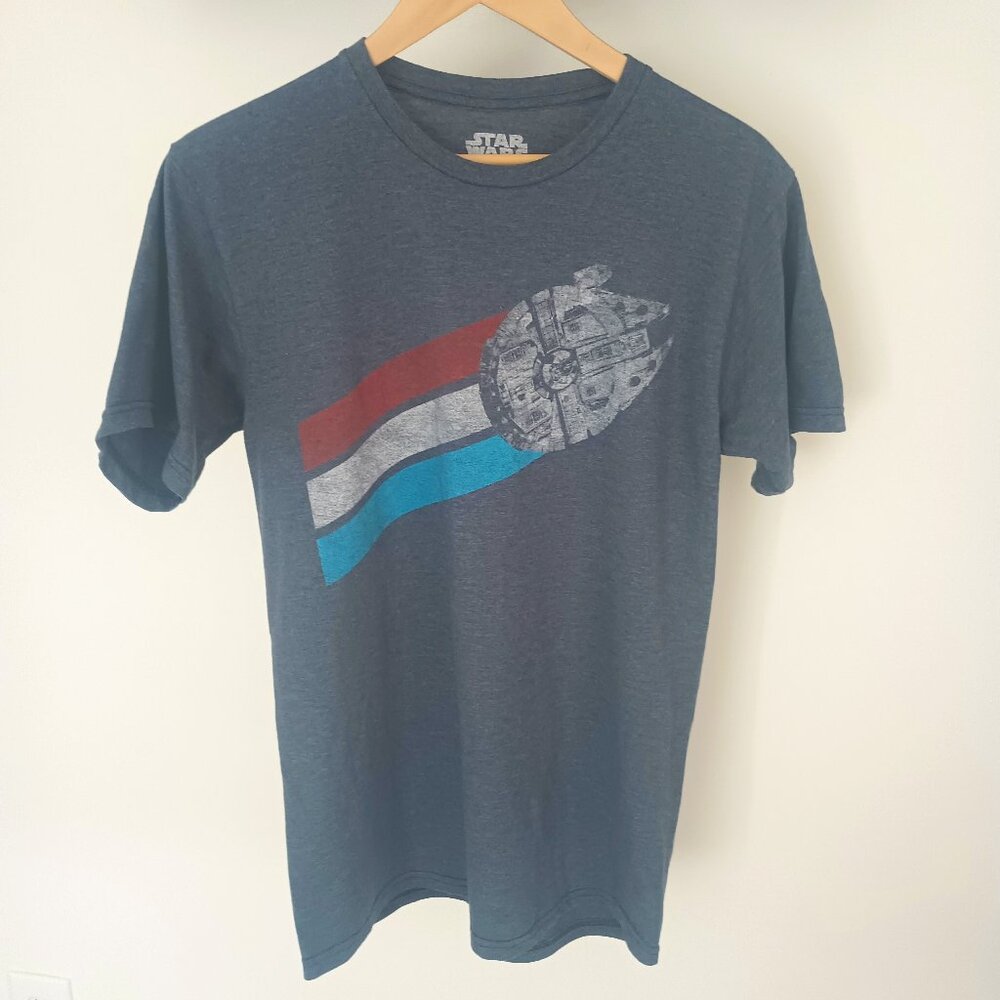 Men's Med. Official Star Wars Navy Heather Graphic T-Shirt Millennium Falcon